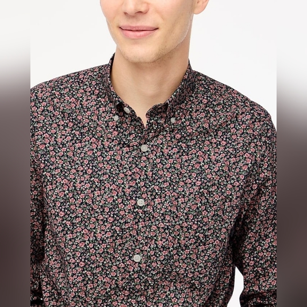 NWT J. Crew Black and Pink Floral Men's Shirt Size S